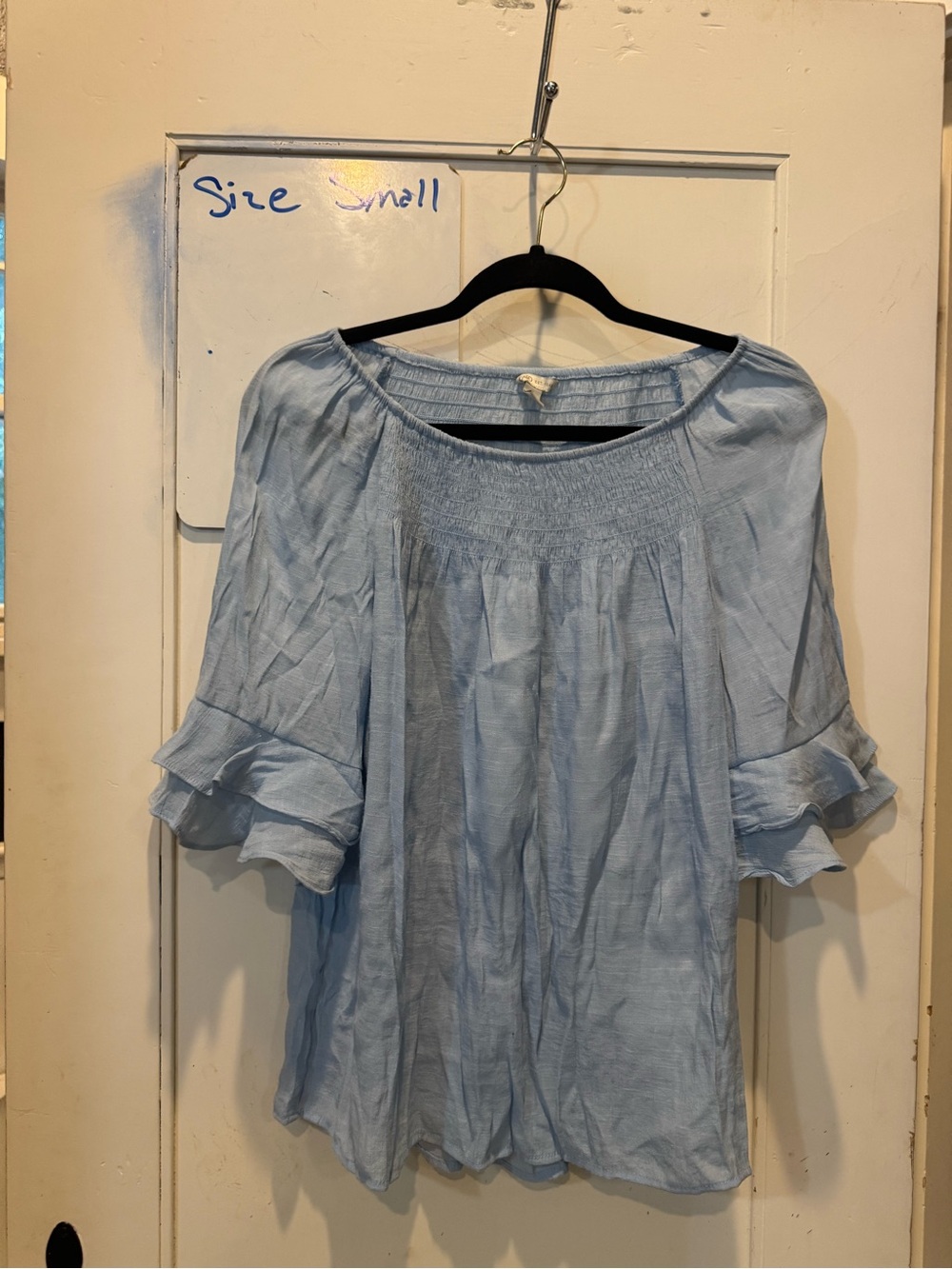 Cato Light Blue Women's Peasant Blouse with Smocked Yoke